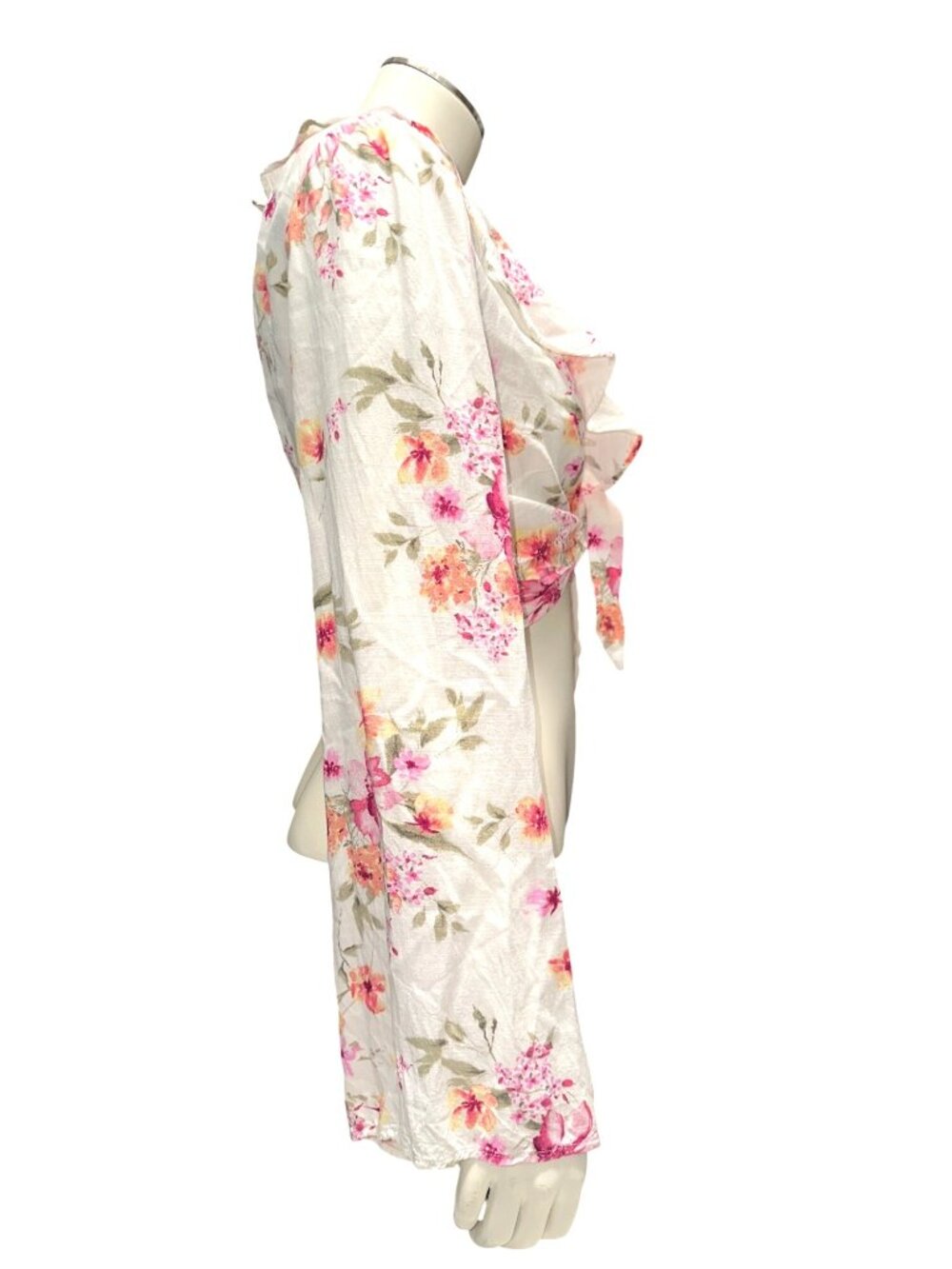 Forever 21 Size M Ivory Pink Floral Tie Front Crop Top Coquette Cottagecore Boho - Picture 5 of 8